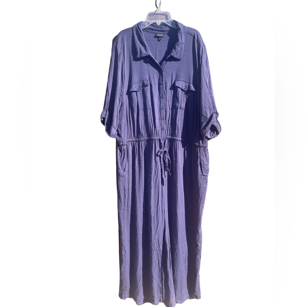 torrid blue Button-Front Drawstring Jumpsuit